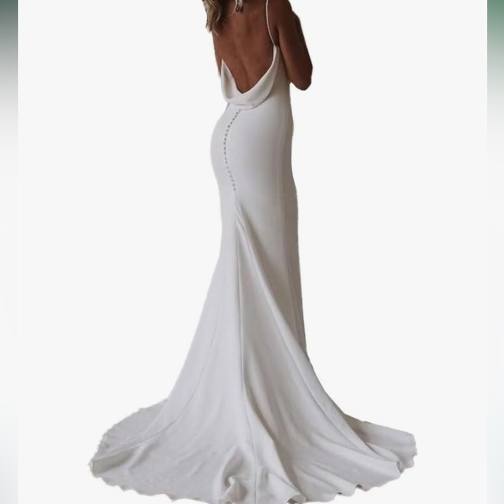 V neck, low back white wedding dress, size 4 see last photo